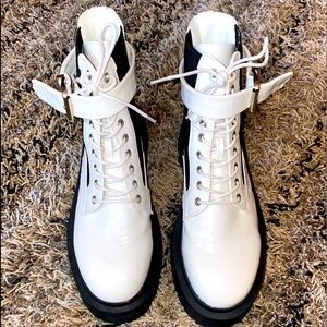 White Lace-up Platform Boots
